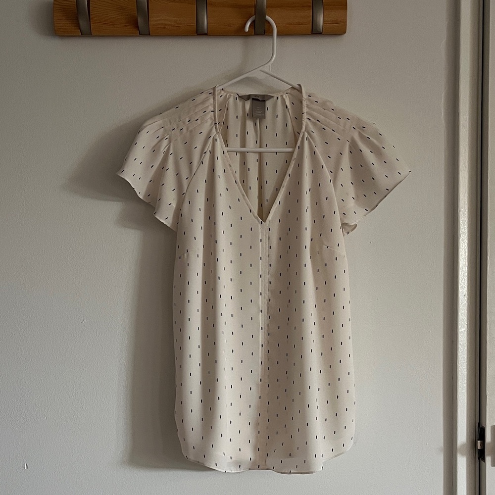 H&M Cream Polka Dot Blouse Cream & Black Patterned Top Size 8